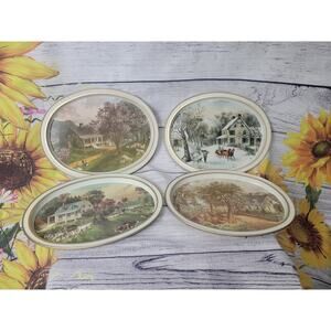 Vintage‎ Currier and Ives Oval Metal Serving Trays 1868
